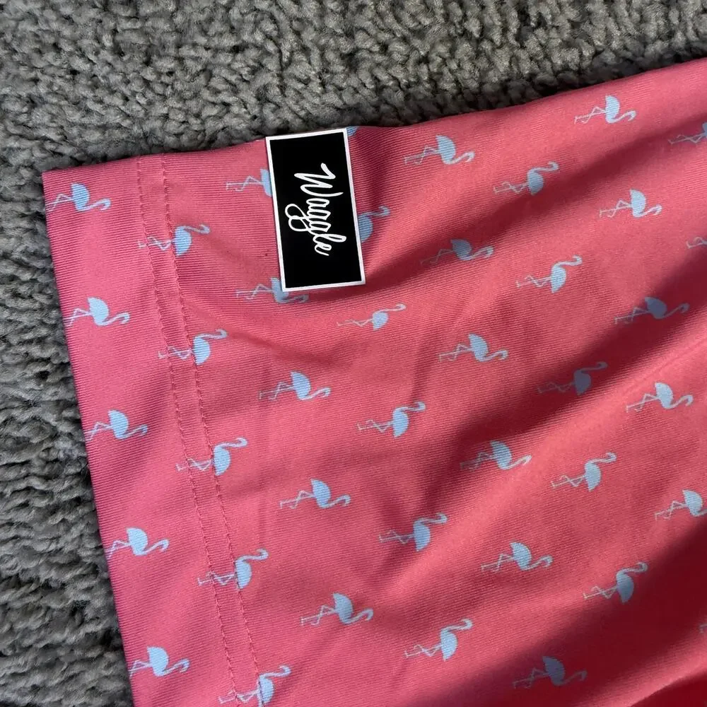 Waggle Polo Shirt Mens XL Pink Blue Performance Flamingo Stretch Golf Print - Picture 6 of 11
